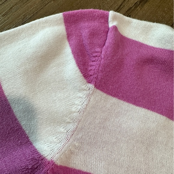 Izod Women’s 100% Cotton V-Neck Sweater Size Small Pink/White Striped - Picture 5 of 8